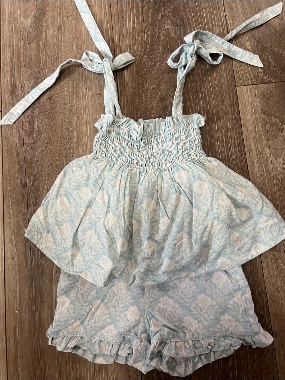 Minnow Light Blue and White Kids Matching Set - Soft Smocked Shorts